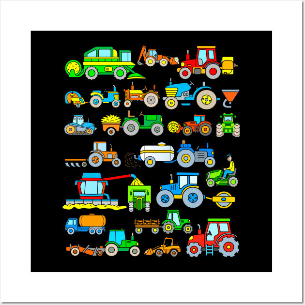 21 agricultural vehicles like tractor, combine harvester, seeder, hay baler and plow Wall Art by samshirts